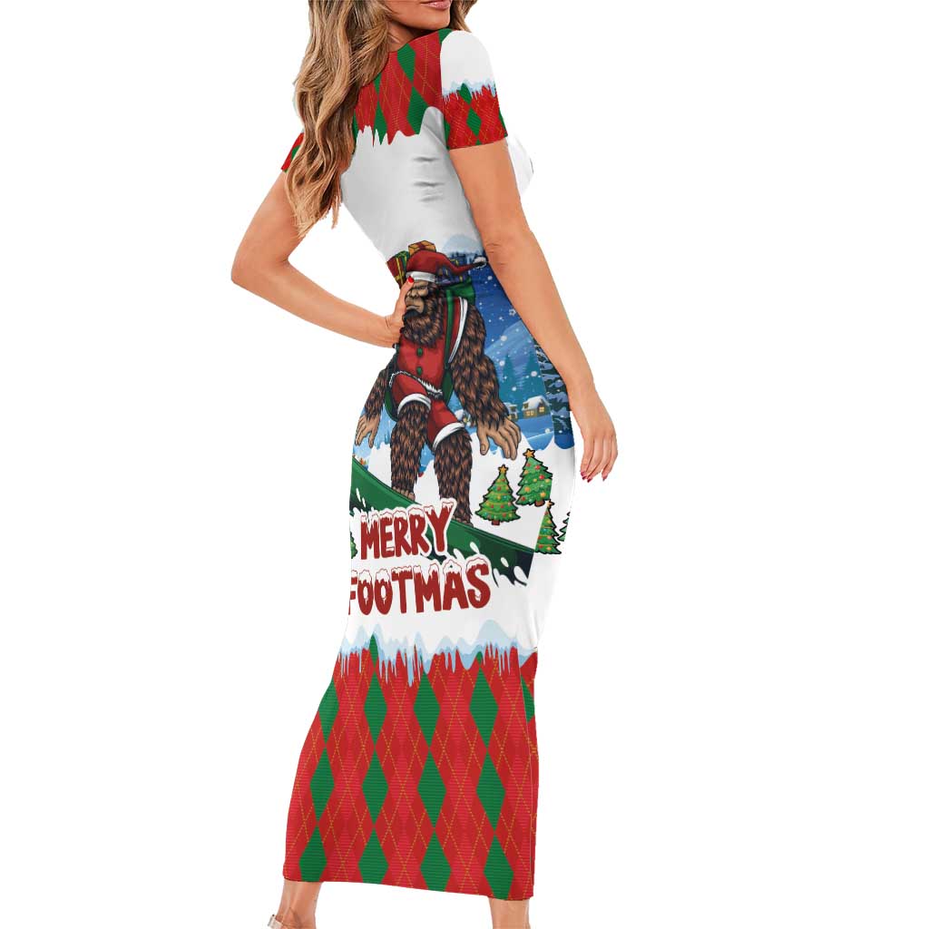Christmas Bigfoot Ride Snowboard Short Sleeve Bodycon Dress Merry Footmas Xmas Style - Wonder Print Shop
