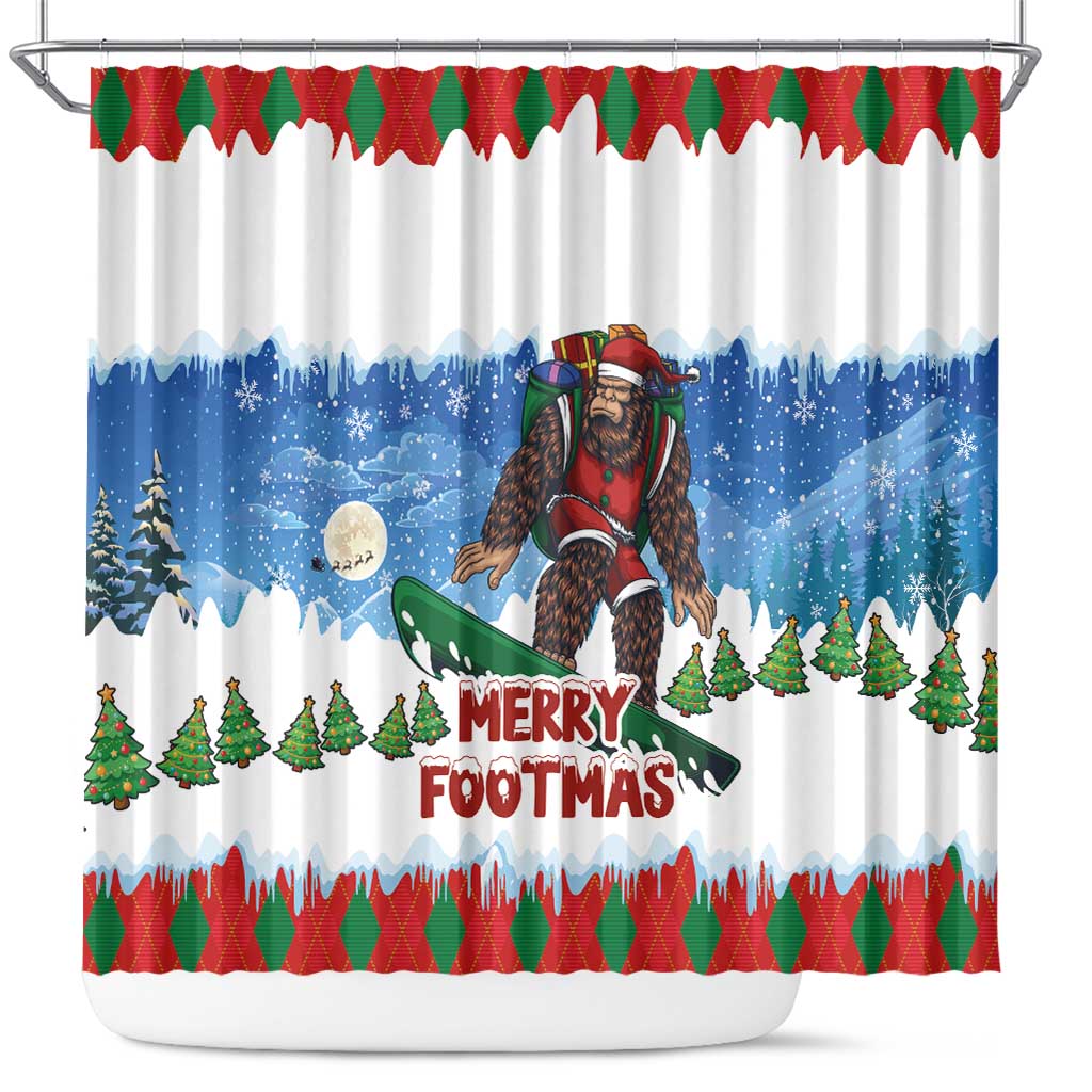 Christmas Bigfoot Ride Snowboard Shower Curtain Merry Footmas Xmas Style