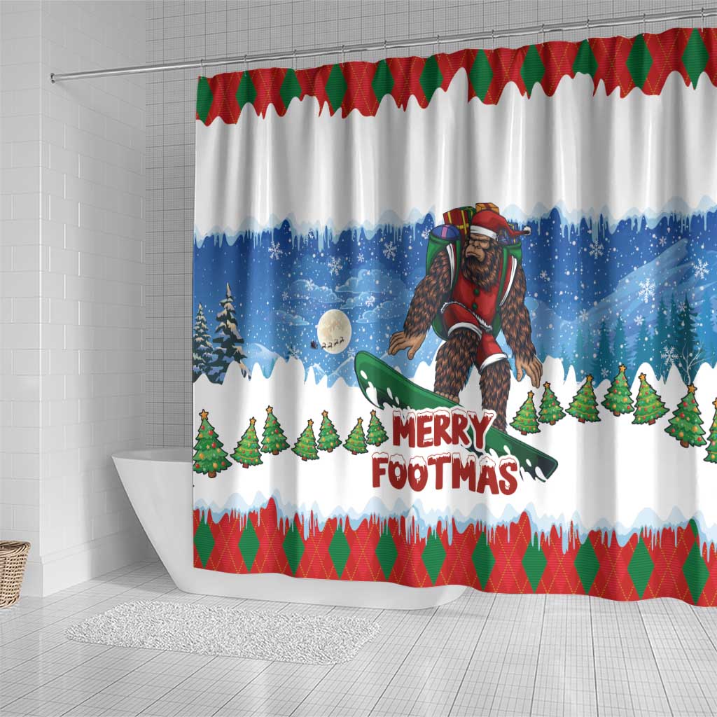 Christmas Bigfoot Ride Snowboard Shower Curtain Merry Footmas Xmas Style