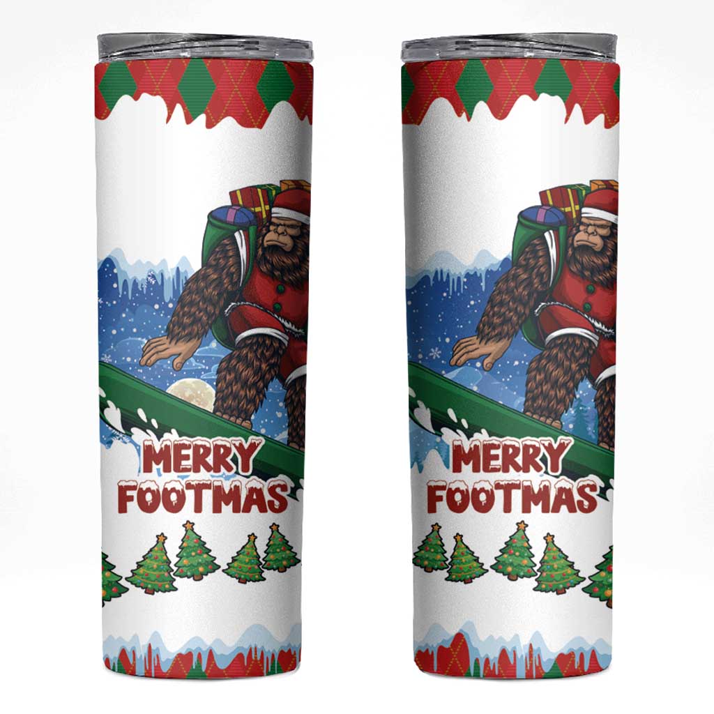 Christmas Bigfoot Ride Snowboard Skinny Tumbler Merry Footmas Xmas Style - Wonder Print Shop