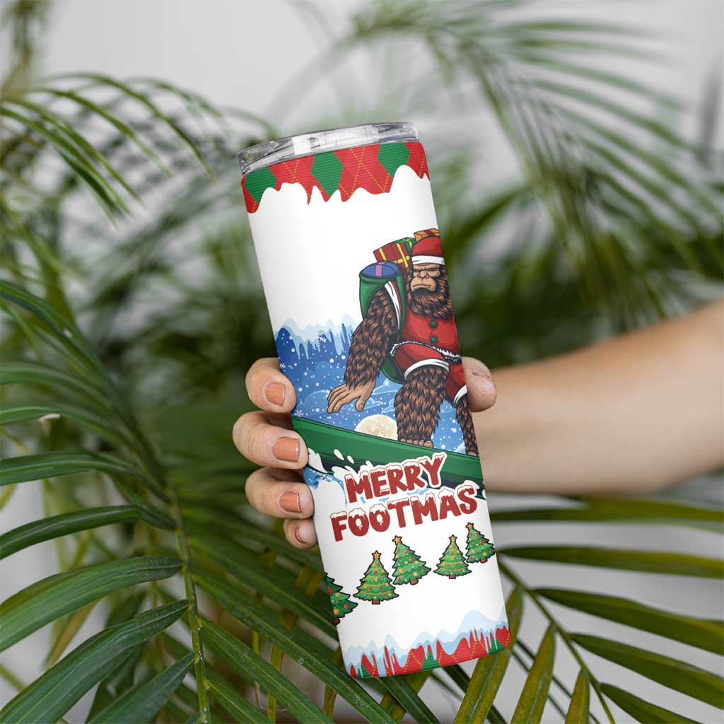 Christmas Bigfoot Ride Snowboard Skinny Tumbler Merry Footmas Xmas Style - Wonder Print Shop