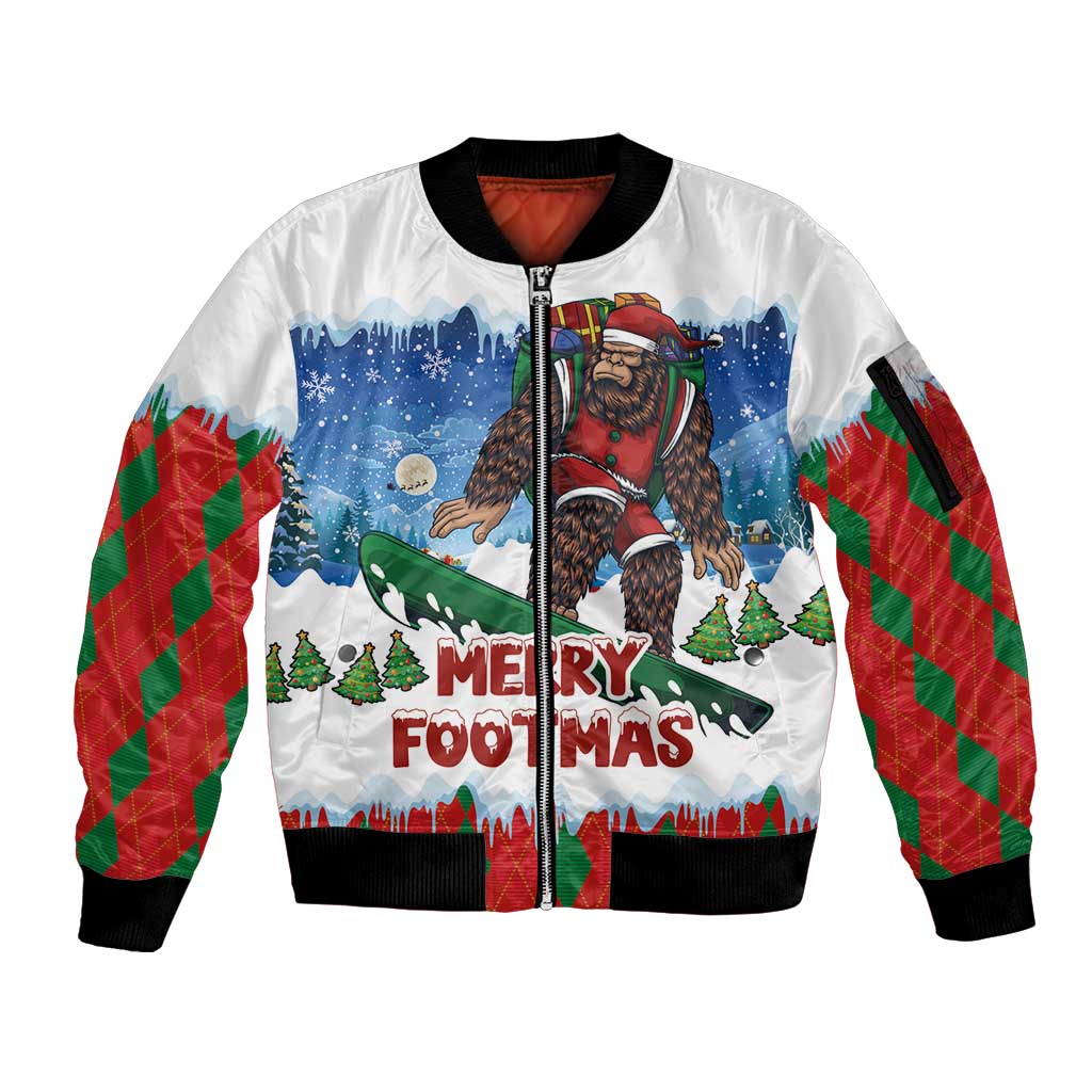 Christmas Bigfoot Ride Snowboard Sleeve Zip Bomber Jacket Merry Footmas Xmas Style - Wonder Print Shop