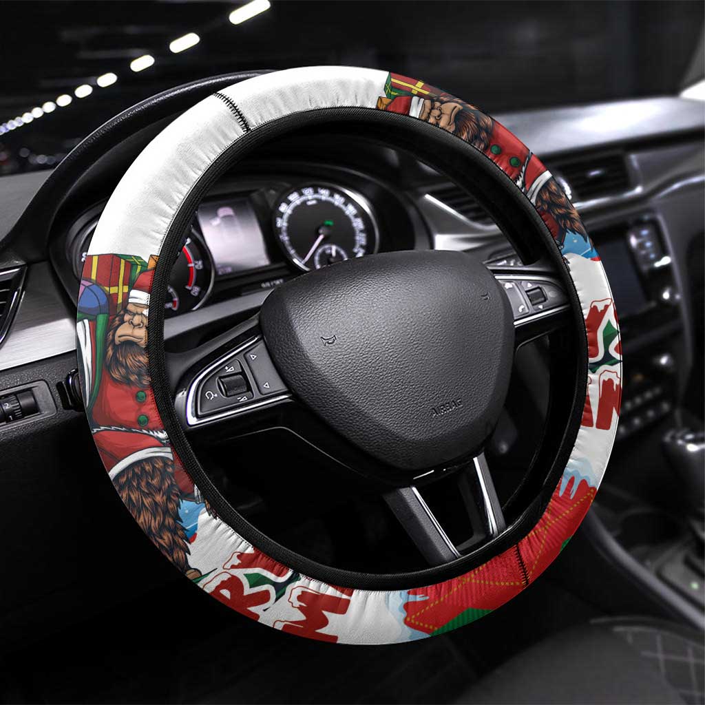 Christmas Bigfoot Ride Snowboard Steering Wheel Cover Merry Footmas Xmas Style - Wonder Print Shop