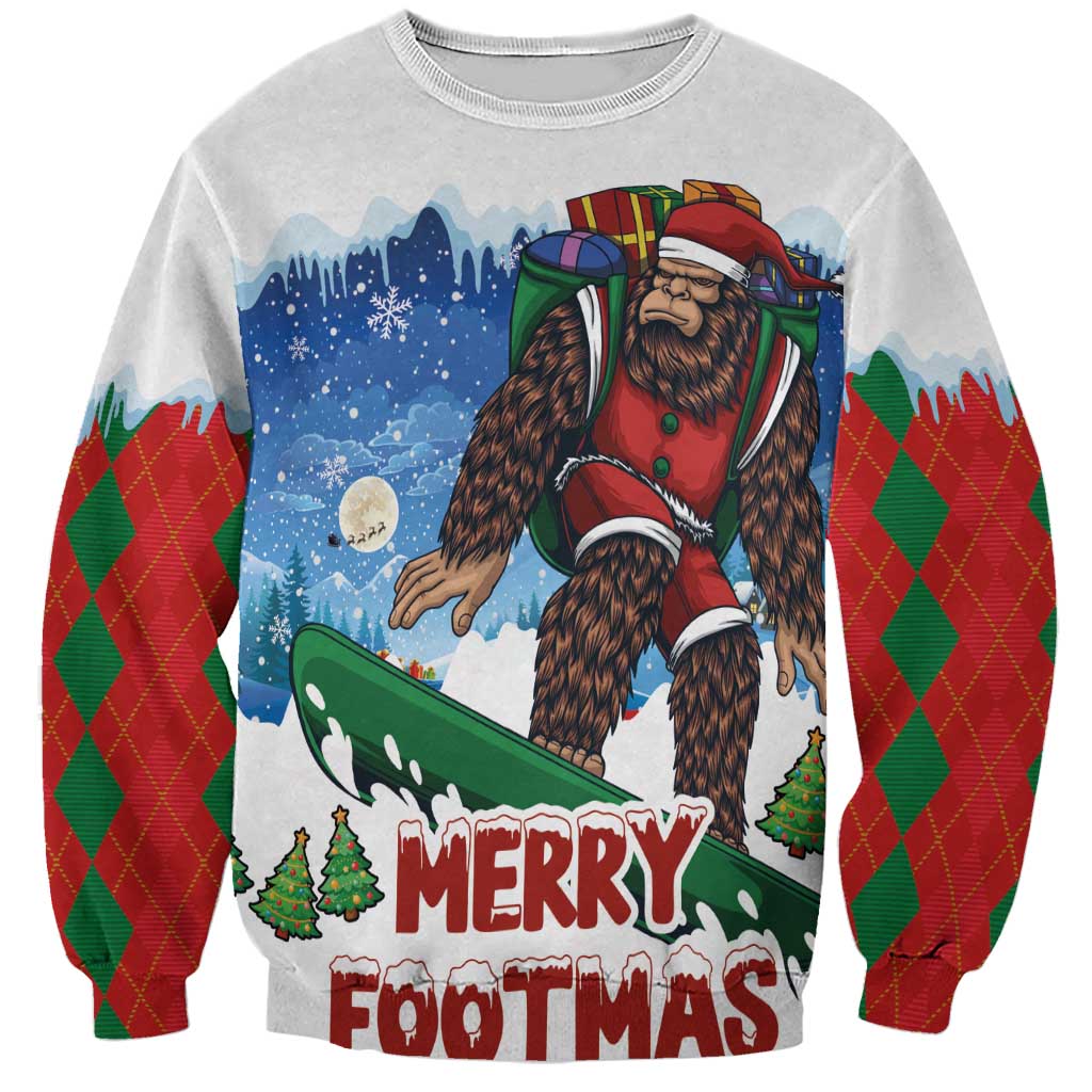 Christmas Bigfoot Ride Snowboard Sweatshirt Merry Footmas Xmas Style - Wonder Print Shop