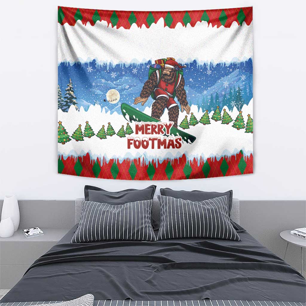 Christmas Bigfoot Ride Snowboard Tapestry Merry Footmas Xmas Style - Wonder Print Shop