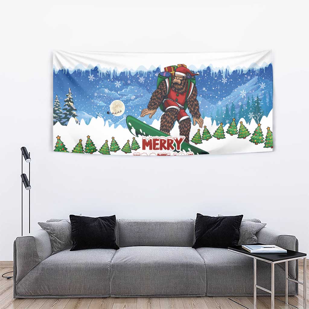 Christmas Bigfoot Ride Snowboard Tapestry Merry Footmas Xmas Style - Wonder Print Shop