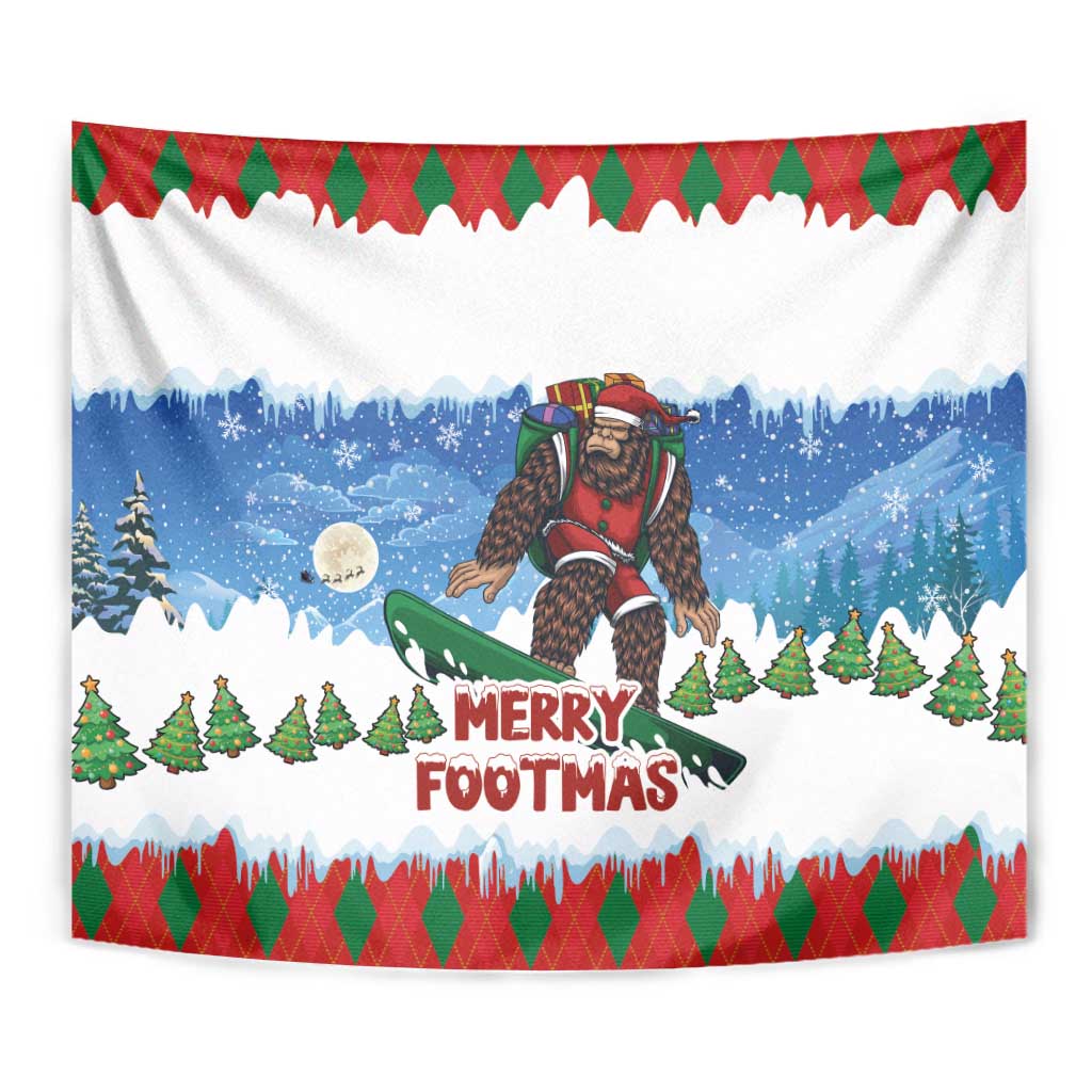 Christmas Bigfoot Ride Snowboard Tapestry Merry Footmas Xmas Style - Wonder Print Shop
