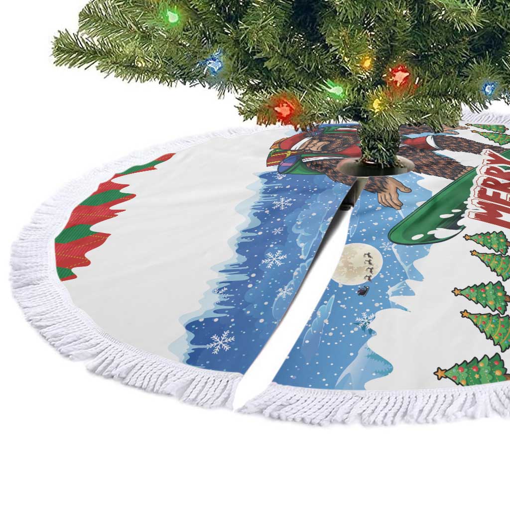 Christmas Bigfoot Ride Snowboard Tree Skirt Merry Footmas Xmas Style - Wonder Print Shop