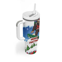 Christmas Bigfoot Ride Snowboard Tumbler With Handle Merry Footmas Xmas Style - Wonder Print Shop