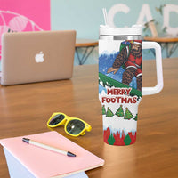 Christmas Bigfoot Ride Snowboard Tumbler With Handle Merry Footmas Xmas Style - Wonder Print Shop