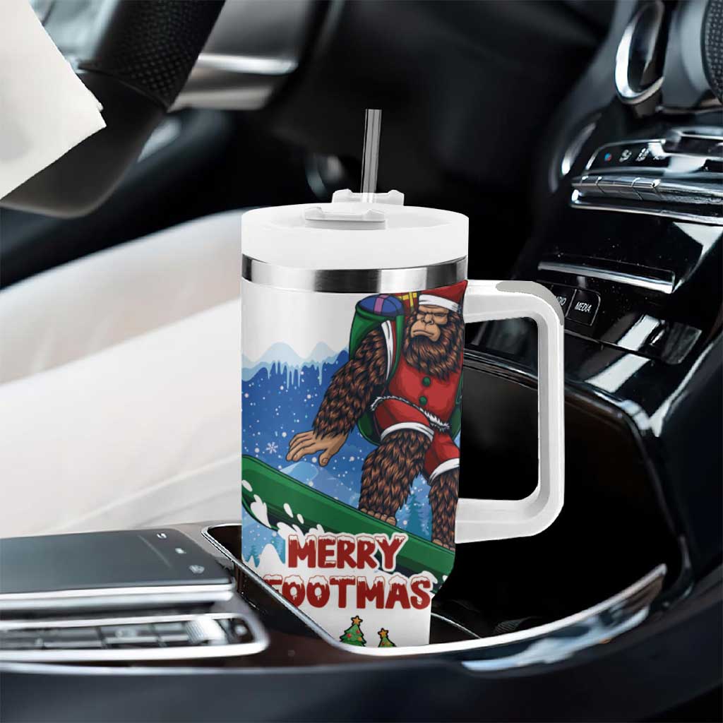 Christmas Bigfoot Ride Snowboard Tumbler With Handle Merry Footmas Xmas Style - Wonder Print Shop