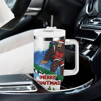 Christmas Bigfoot Ride Snowboard Tumbler With Handle Merry Footmas Xmas Style - Wonder Print Shop