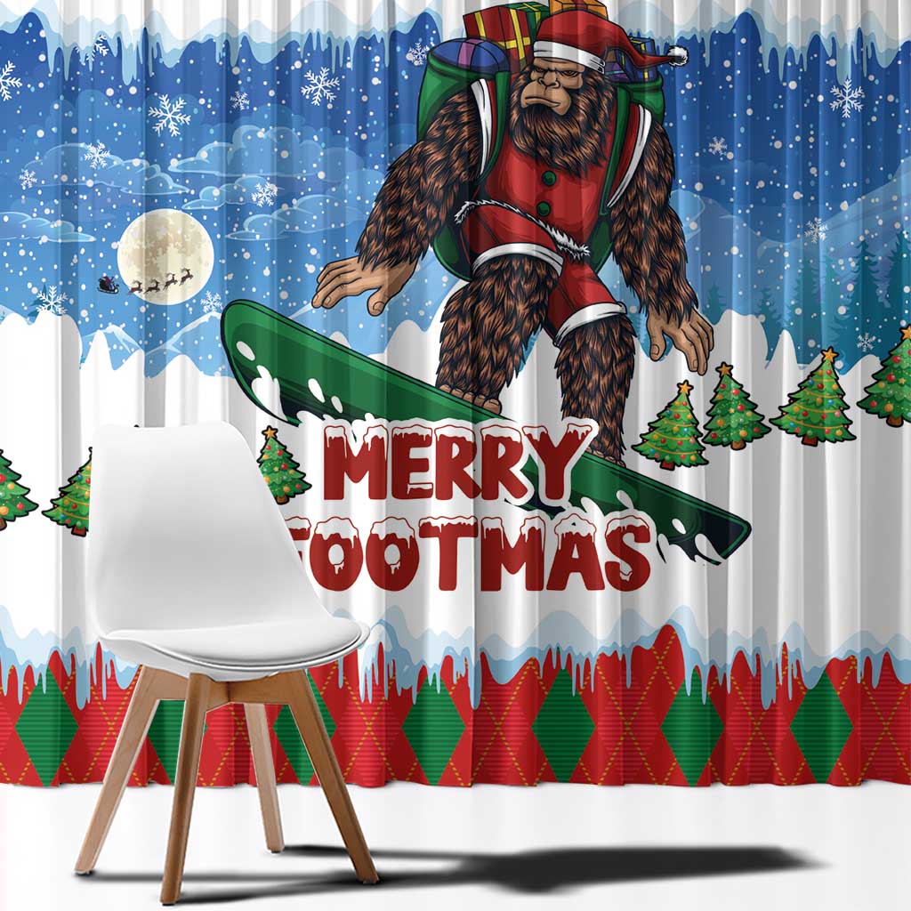 Christmas Bigfoot Ride Snowboard Window Curtain Merry Footmas Xmas Style - Wonder Print Shop