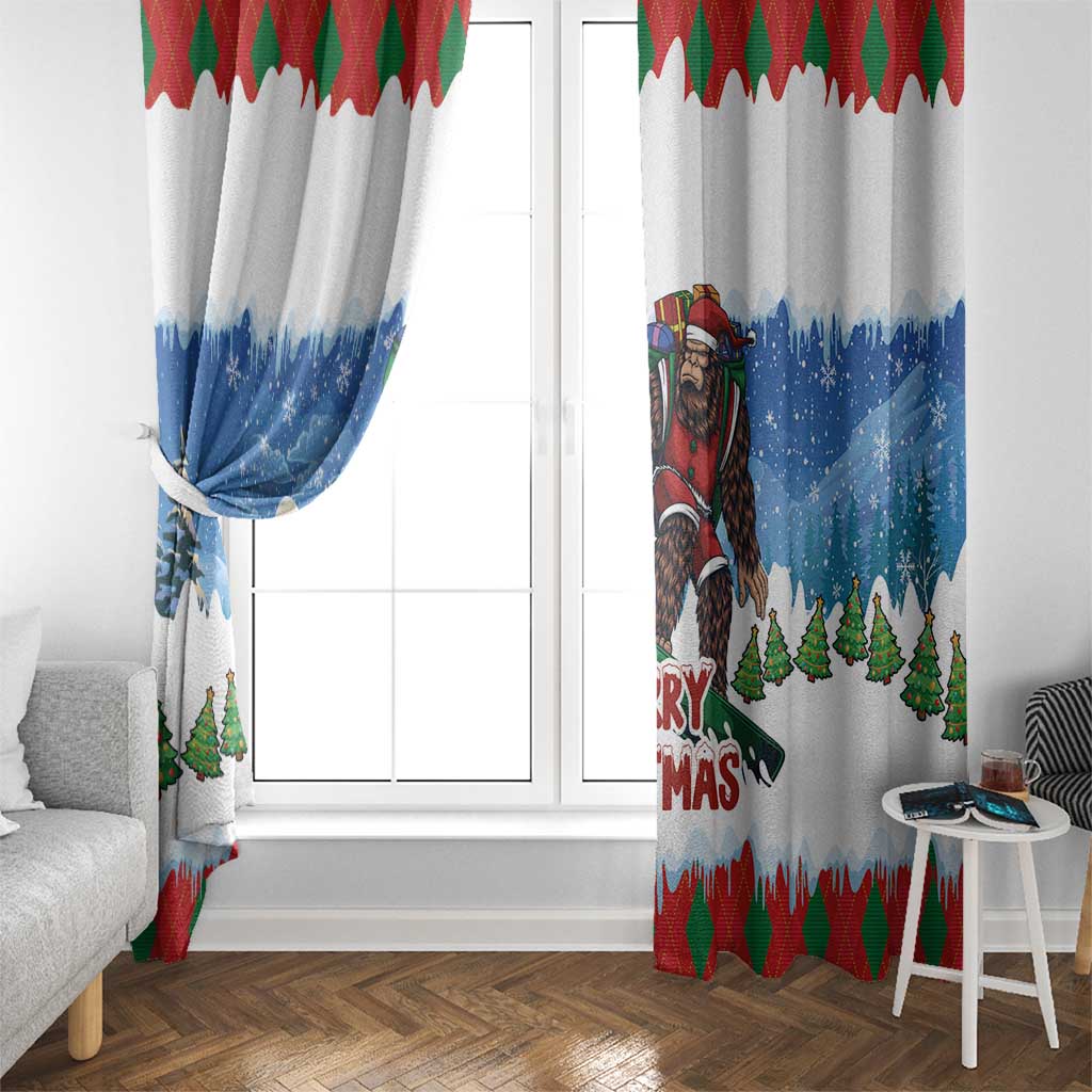 Christmas Bigfoot Ride Snowboard Window Curtain Merry Footmas Xmas Style - Wonder Print Shop