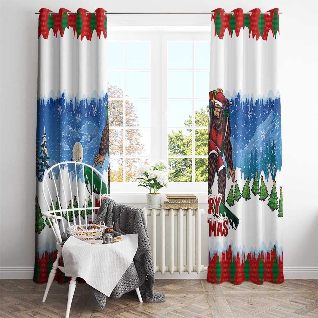 Christmas Bigfoot Ride Snowboard Window Curtain Merry Footmas Xmas Style - Wonder Print Shop