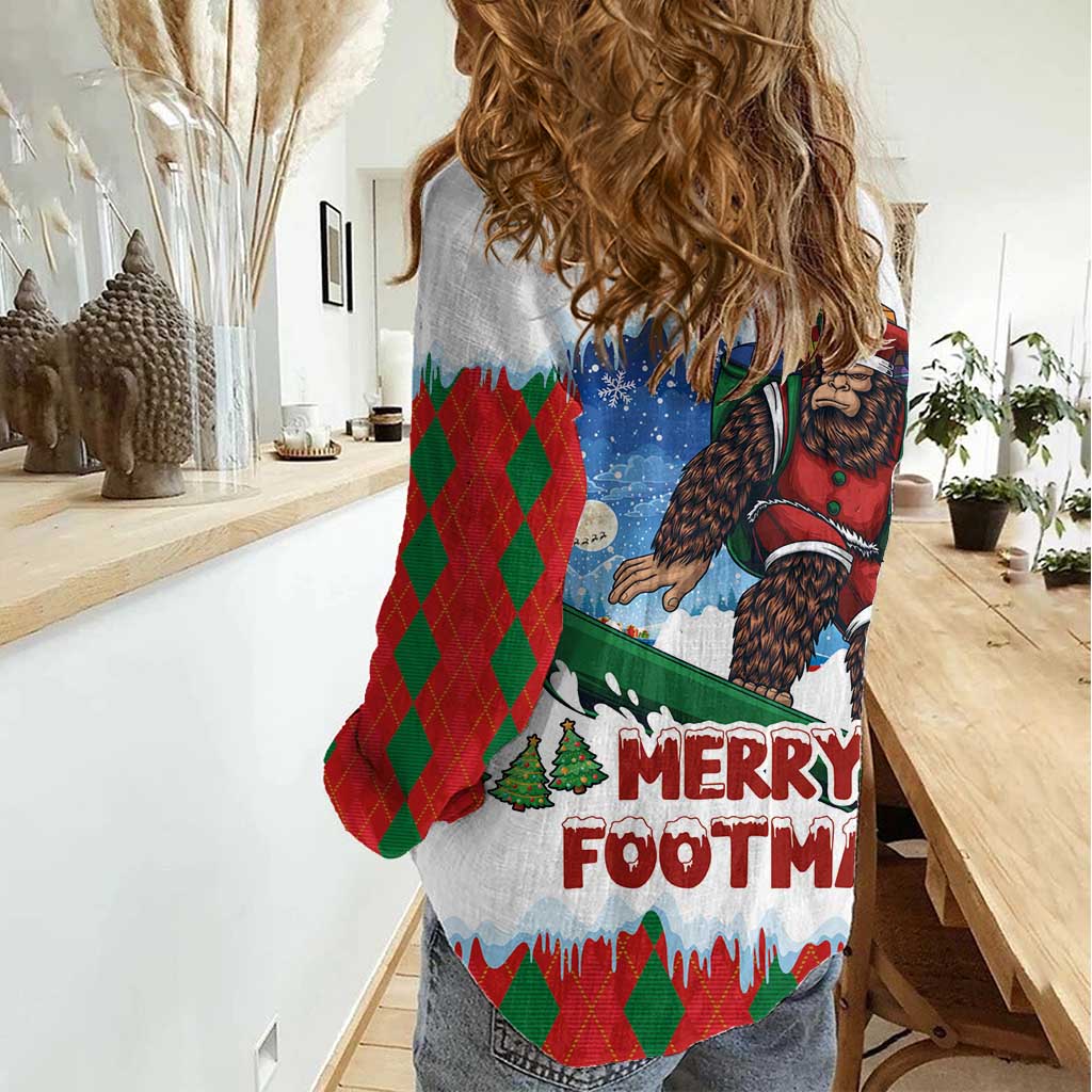 Christmas Bigfoot Ride Snowboard Women Casual Shirt Merry Footmas Xmas Style - Wonder Print Shop