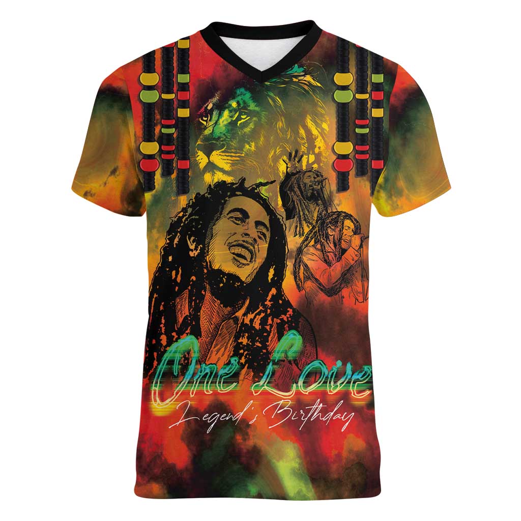 Jamaican Reggae Legend's Birthday Women V-Neck T-Shirt One Love Jamaica - Wonder Print Shop