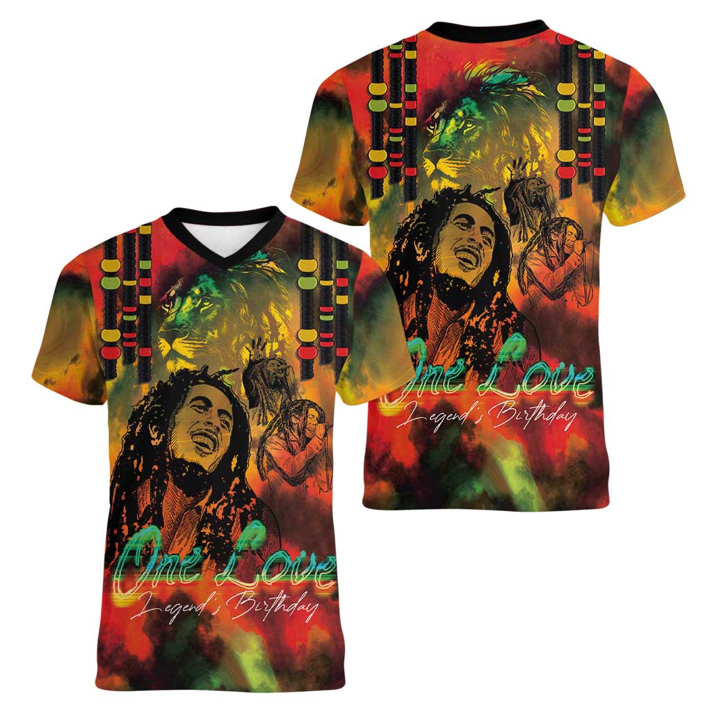 Jamaican Reggae Legend's Birthday Women V-Neck T-Shirt One Love Jamaica - Wonder Print Shop