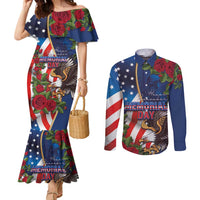 United States Memorial Day-Honor and Remember Couples Matching Mermaid Dress and Long Sleeve Button Shirt