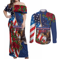United States Memorial Day-Honor and Remember Couples Matching Off Shoulder Maxi Dress and Long Sleeve Button Shirt