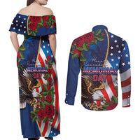 United States Memorial Day-Honor and Remember Couples Matching Off Shoulder Maxi Dress and Long Sleeve Button Shirt