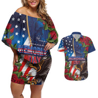 United States Memorial Day-Honor and Remember Couples Matching Off Shoulder Short Dress and Hawaiian Shirt