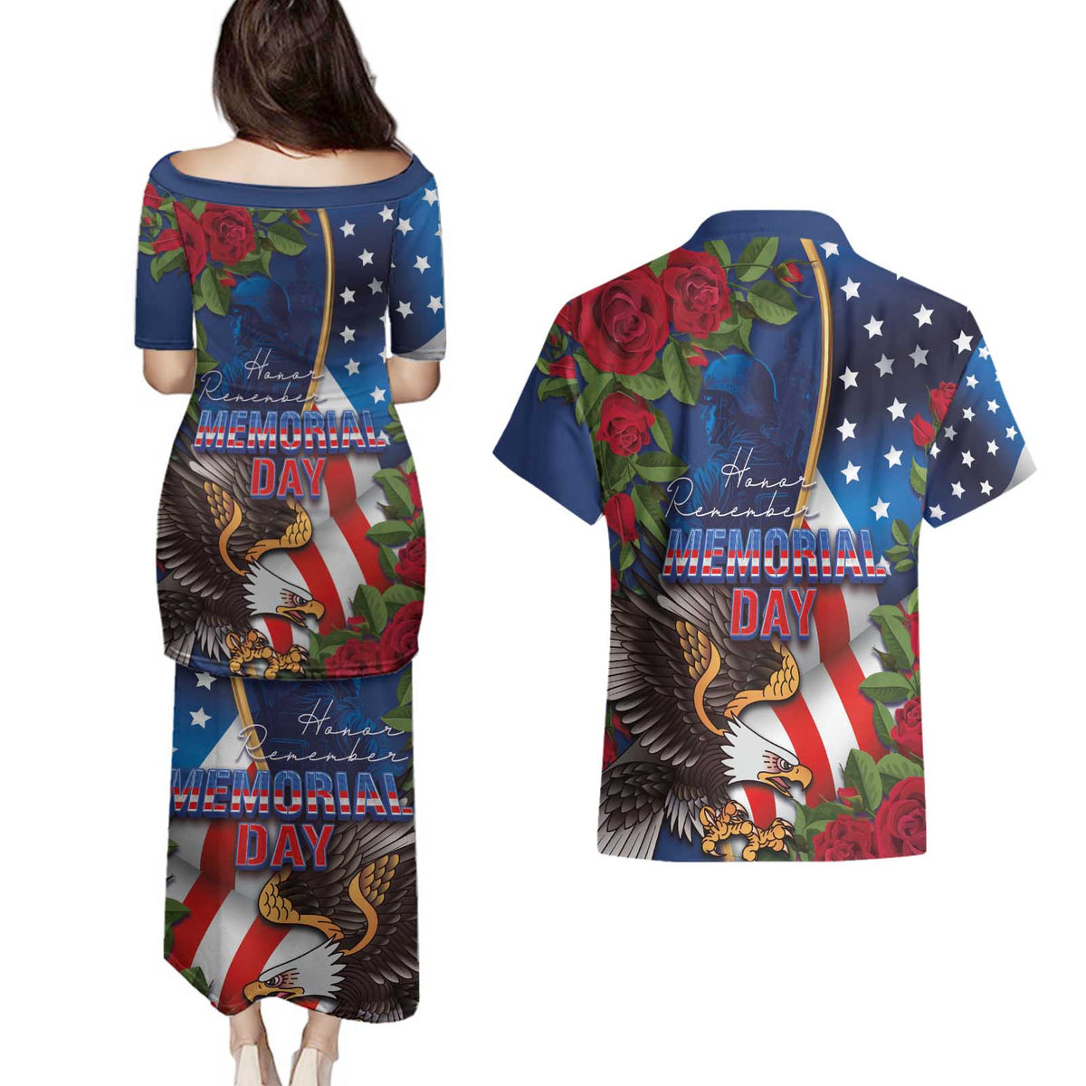 United States Memorial Day-Honor and Remember Couples Matching Puletasi and Hawaiian Shirt