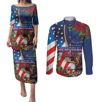United States Memorial Day-Honor and Remember Couples Matching Puletasi and Long Sleeve Button Shirt