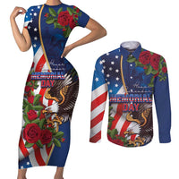 United States Memorial Day-Honor and Remember Couples Matching Short Sleeve Bodycon Dress and Long Sleeve Button Shirt