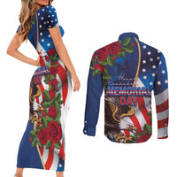 United States Memorial Day-Honor and Remember Couples Matching Short Sleeve Bodycon Dress and Long Sleeve Button Shirt