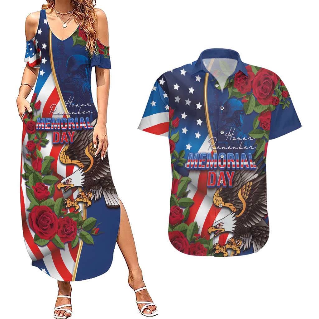 United States Memorial Day-Honor and Remember Couples Matching Summer Maxi Dress and Hawaiian Shirt