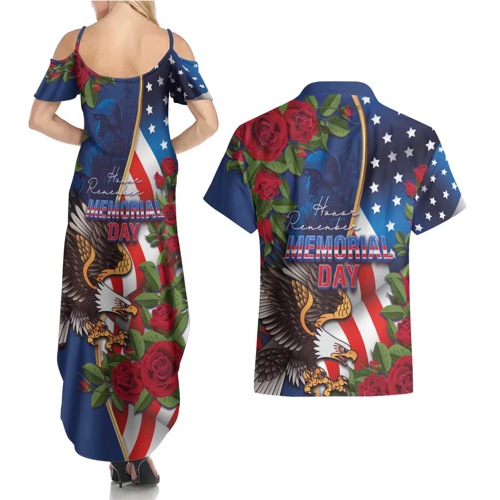 United States Memorial Day-Honor and Remember Couples Matching Summer Maxi Dress and Hawaiian Shirt