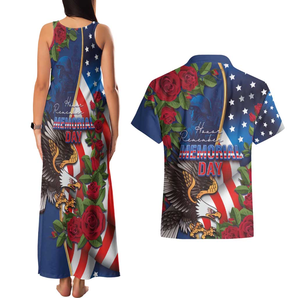 United States Memorial Day-Honor and Remember Couples Matching Tank Maxi Dress and Hawaiian Shirt