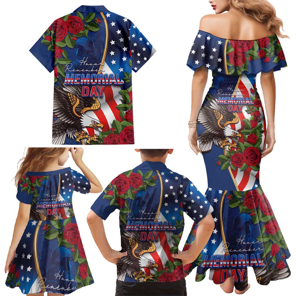 United States Memorial Day-Honor and Remember Family Matching Mermaid Dress and Hawaiian Shirt