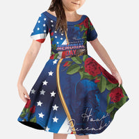 United States Memorial Day-Honor and Remember Family Matching Off The Shoulder Long Sleeve Dress and Hawaiian Shirt