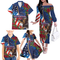 United States Memorial Day-Honor and Remember Family Matching Off The Shoulder Long Sleeve Dress and Hawaiian Shirt