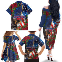 United States Memorial Day-Honor and Remember Family Matching Off The Shoulder Long Sleeve Dress and Hawaiian Shirt