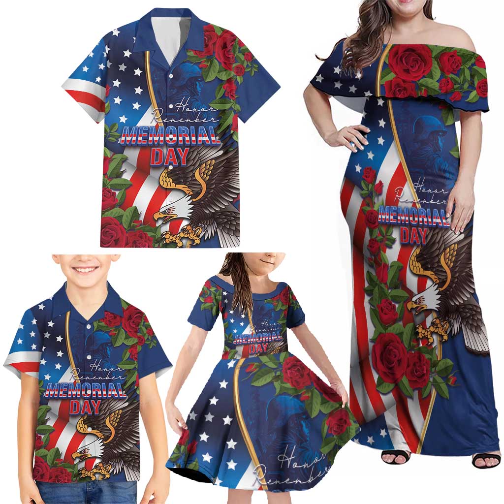 United States Memorial Day-Honor and Remember Family Matching Off Shoulder Maxi Dress and Hawaiian Shirt