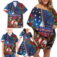 United States Memorial Day-Honor and Remember Family Matching Off Shoulder Short Dress and Hawaiian Shirt