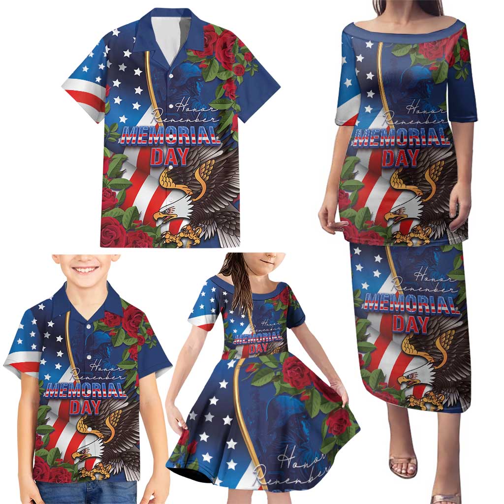United States Memorial Day-Honor and Remember Family Matching Puletasi and Hawaiian Shirt