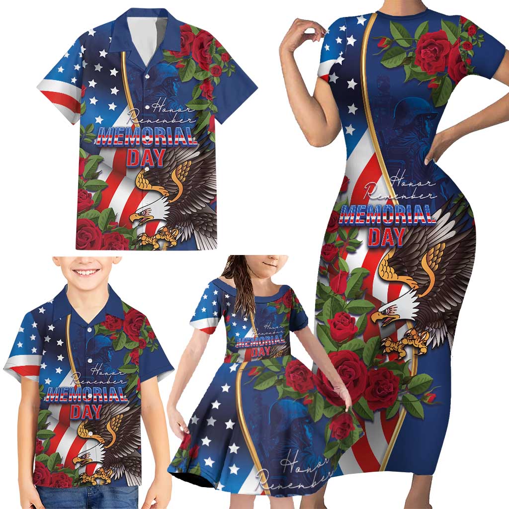 United States Memorial Day-Honor and Remember Family Matching Short Sleeve Bodycon Dress and Hawaiian Shirt