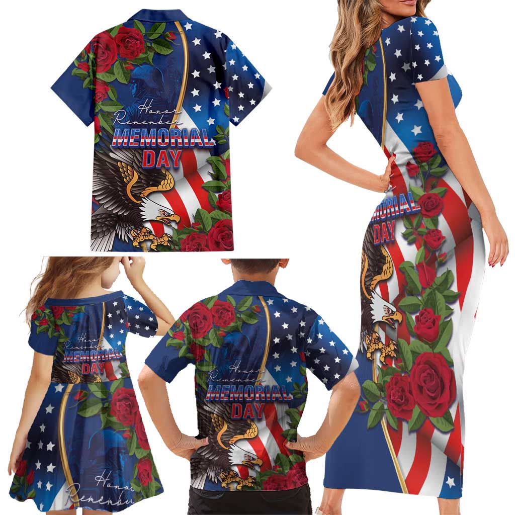 United States Memorial Day-Honor and Remember Family Matching Short Sleeve Bodycon Dress and Hawaiian Shirt