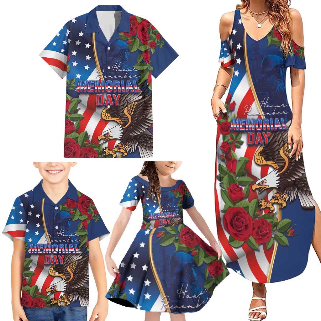 United States Memorial Day-Honor and Remember Family Matching Summer Maxi Dress and Hawaiian Shirt