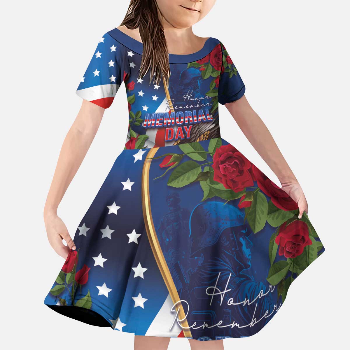 United States Memorial Day-Honor and Remember Kid Short Sleeve Dress