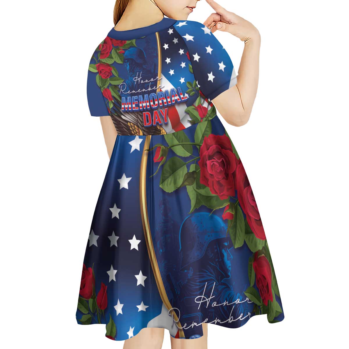 United States Memorial Day-Honor and Remember Kid Short Sleeve Dress