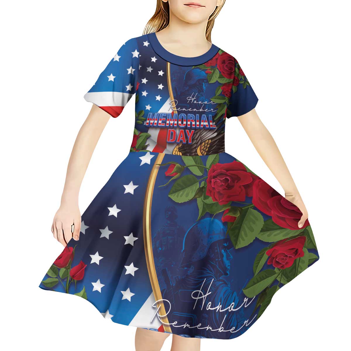 United States Memorial Day-Honor and Remember Kid Short Sleeve Dress