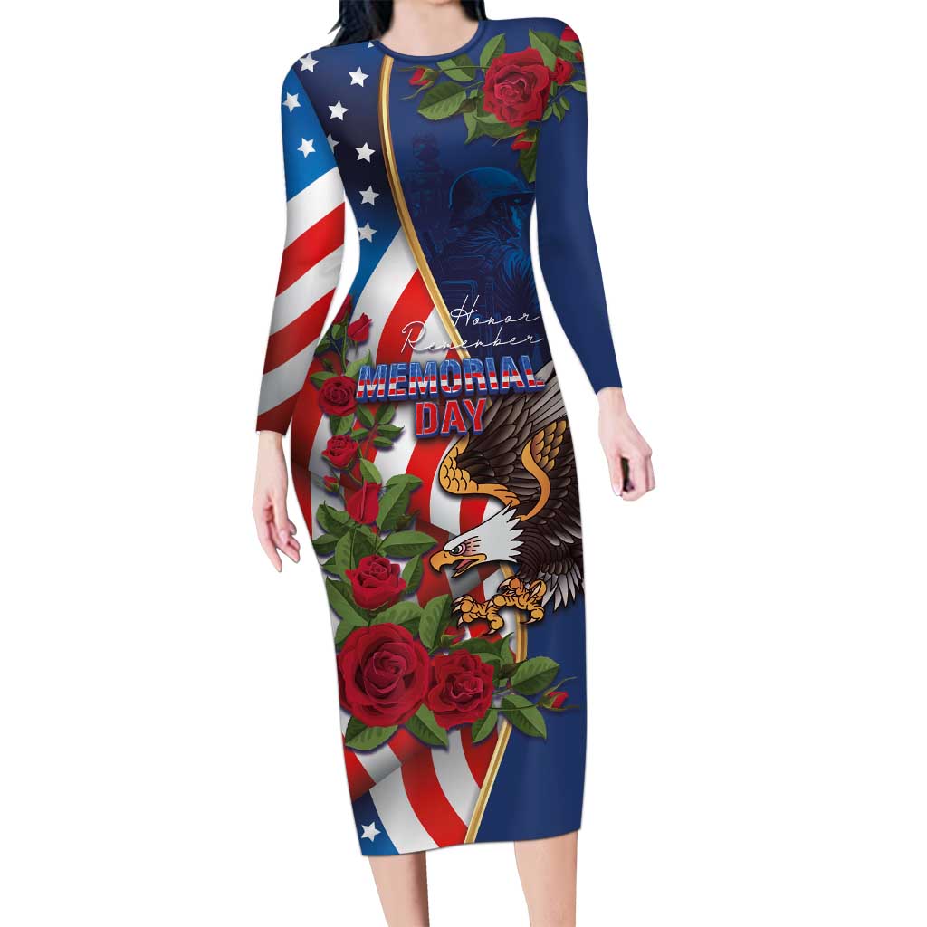 United States Memorial Day-Honor and Remember Long Sleeve Bodycon Dress