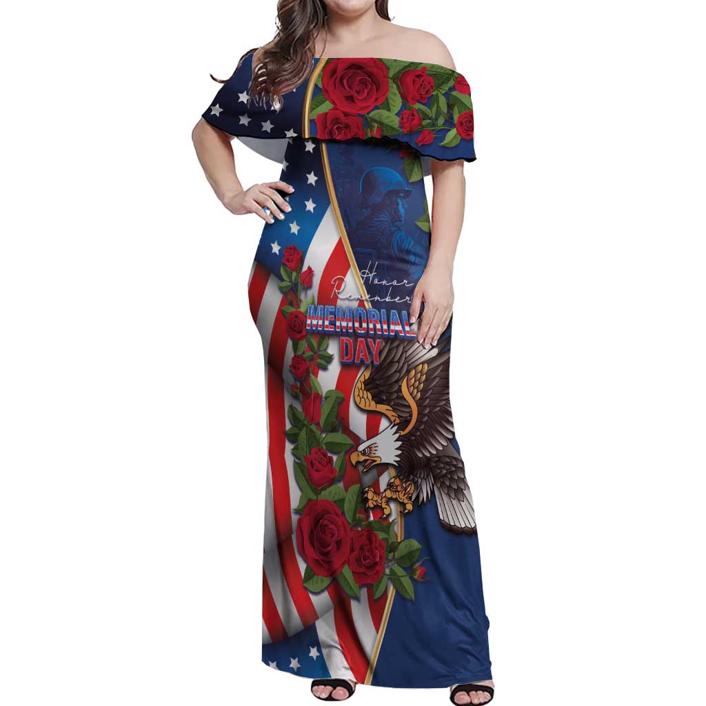 United States Memorial Day-Honor and Remember Off Shoulder Maxi Dress