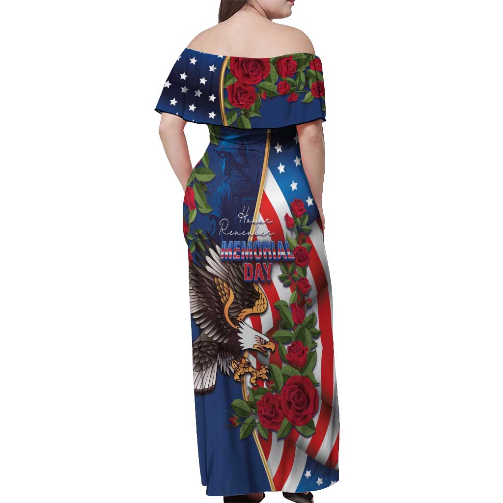United States Memorial Day-Honor and Remember Off Shoulder Maxi Dress