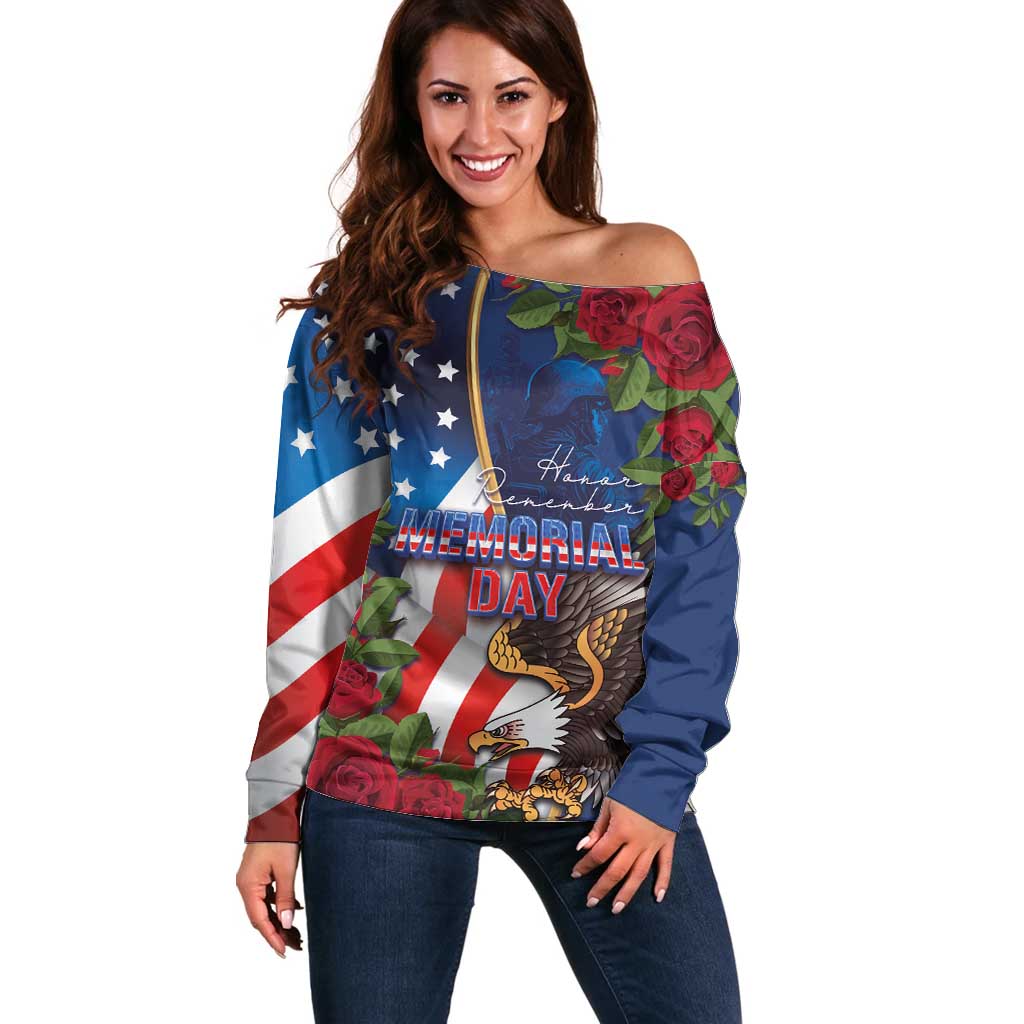 United States Memorial Day-Honor and Remember Off Shoulder Sweater